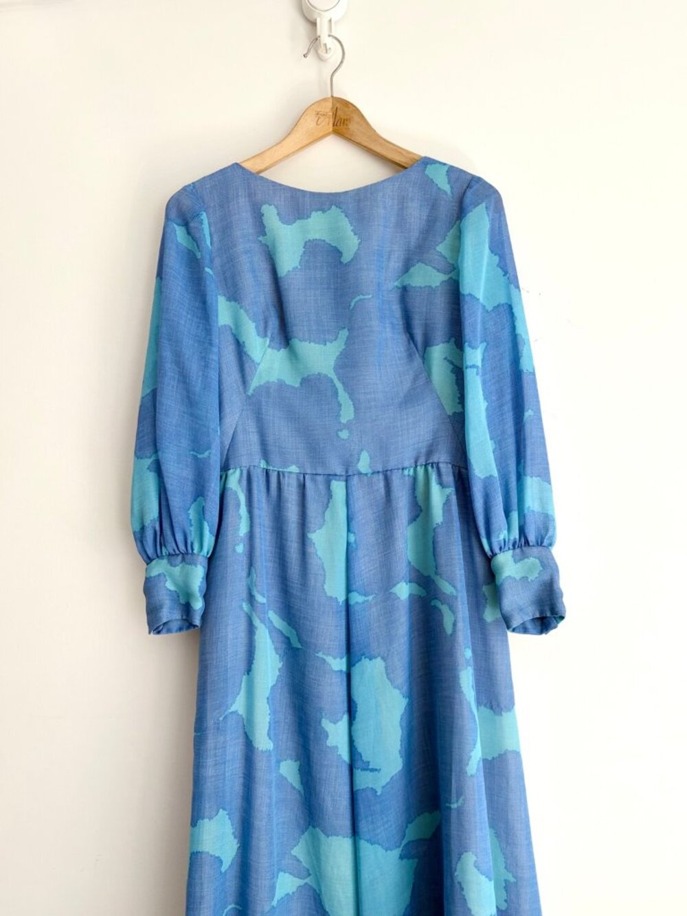 Vintage 1970s Retro Glam Blue Aqua Abstract Maxi Dress with Matching Scarf S - Picture 4 of 7